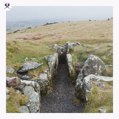 Loughcrew Historischer Gang. Tomb Relic in der Nähe von Oldcastle, County Meath, Ireland